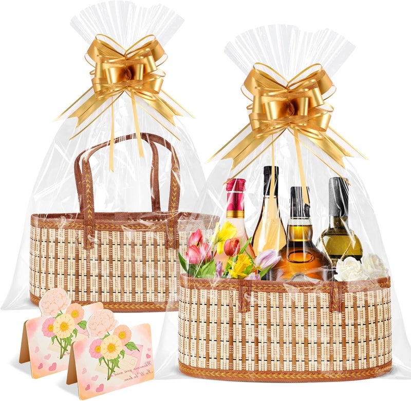 Orchidleaf 2 Set Baskets for Gifts Empty, Gift Empty Bamboo Basket Large, Foldable Woven Gift Basket with Handle for Baby Baptisms, Mother's Day, Christmas, Housewarming - Image 1